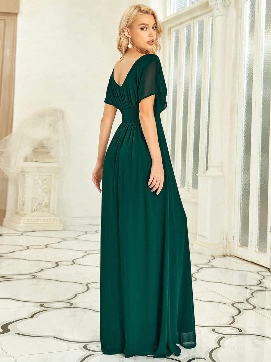 Women's A-Line Empire Waist Maxi Chiffon Evening Dress #color_Dark Green 