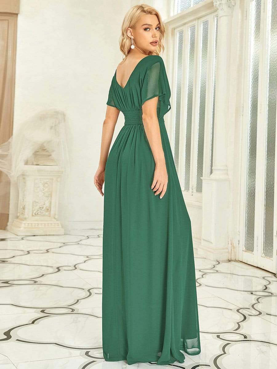 Women's A-Line Empire Waist Maxi Chiffon Evening Dress #color_Green Bean 