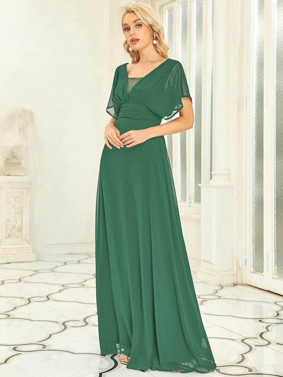 Women's A-Line Empire Waist Maxi Chiffon Evening Dress #color_Green Bean 