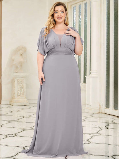 Women's A-Line Empire Waist Maxi Chiffon Evening Dress #color_Grey 