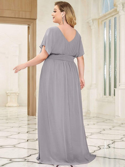 Custom Size Empire Waist Chiffon Formal Maxi Evening Dress #color_Grey 