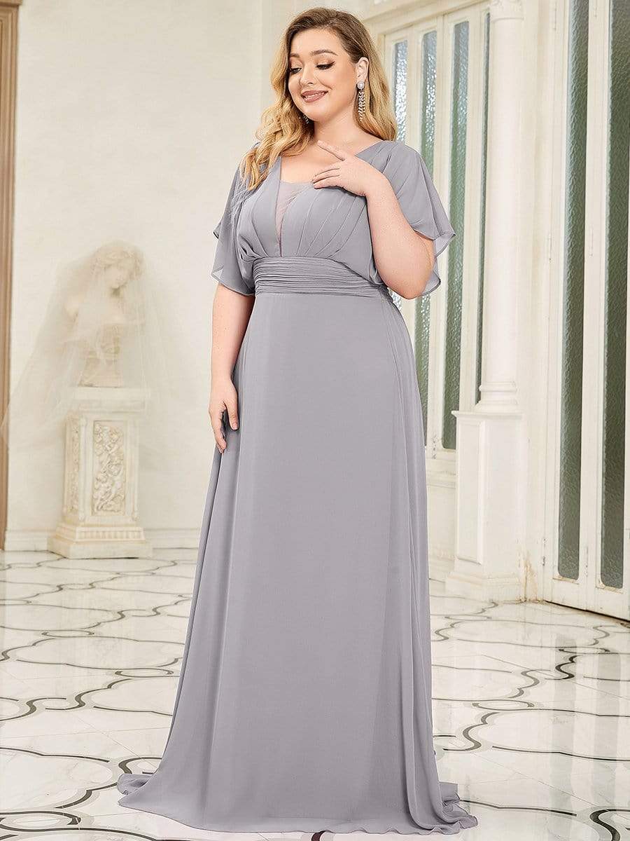 Custom Size Empire Waist Chiffon Formal Maxi Evening Dress #color_Grey 