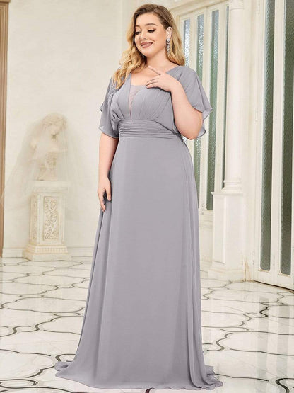 Custom Size Empire Waist Chiffon Formal Maxi Evening Dress #color_Grey 