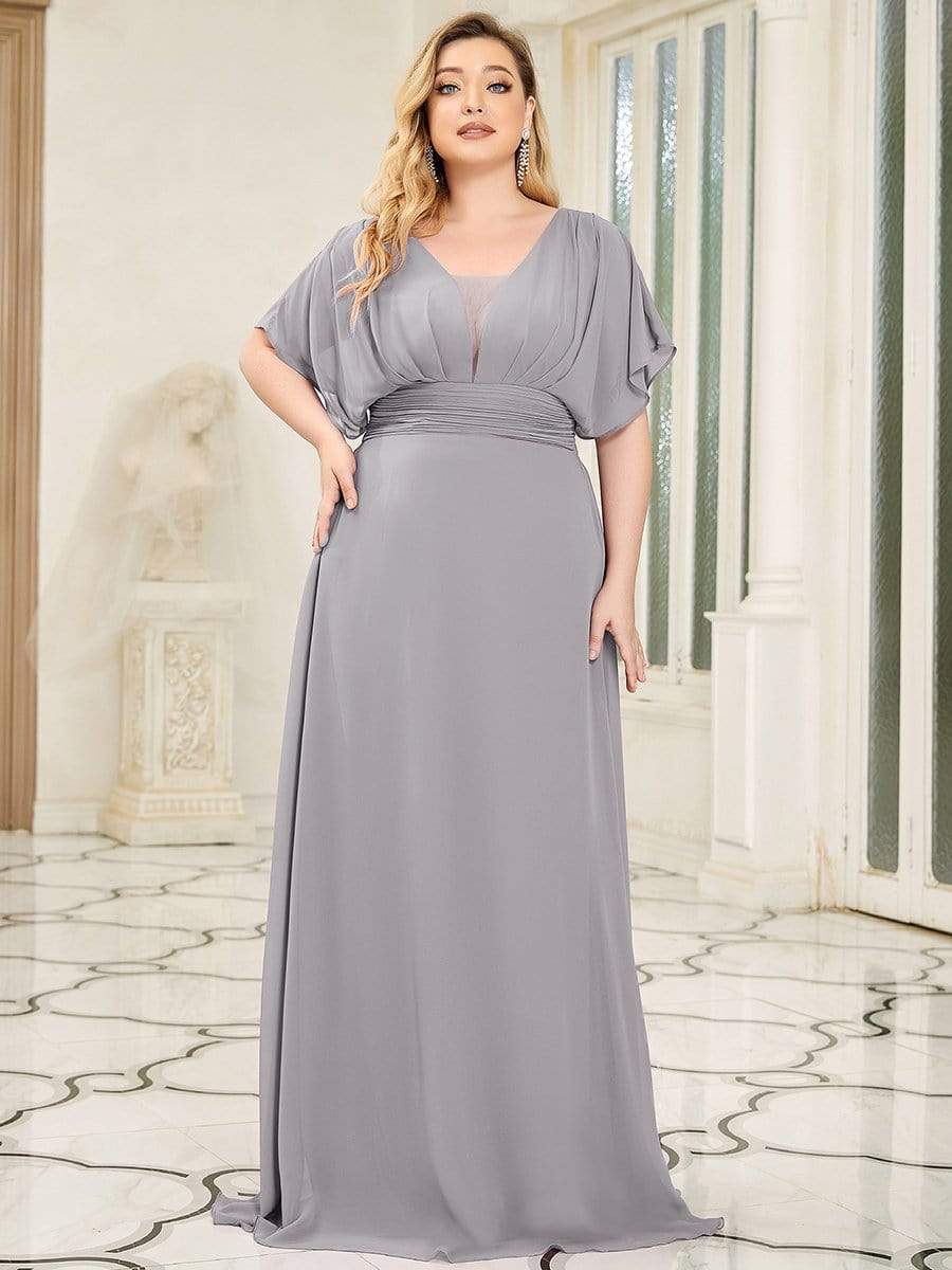 Custom Size Empire Waist Chiffon Formal Maxi Evening Dress #color_Grey 