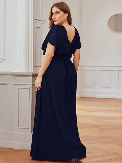 Custom Size Empire Waist Chiffon Formal Maxi Evening Dress #color_Navy Blue 