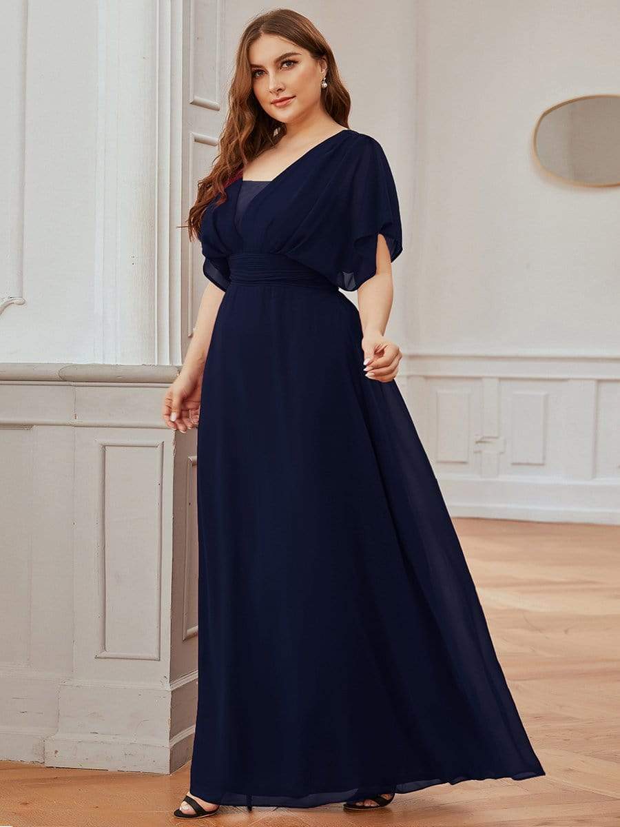 Custom Size Empire Waist Chiffon Formal Maxi Evening Dress #color_Navy Blue 