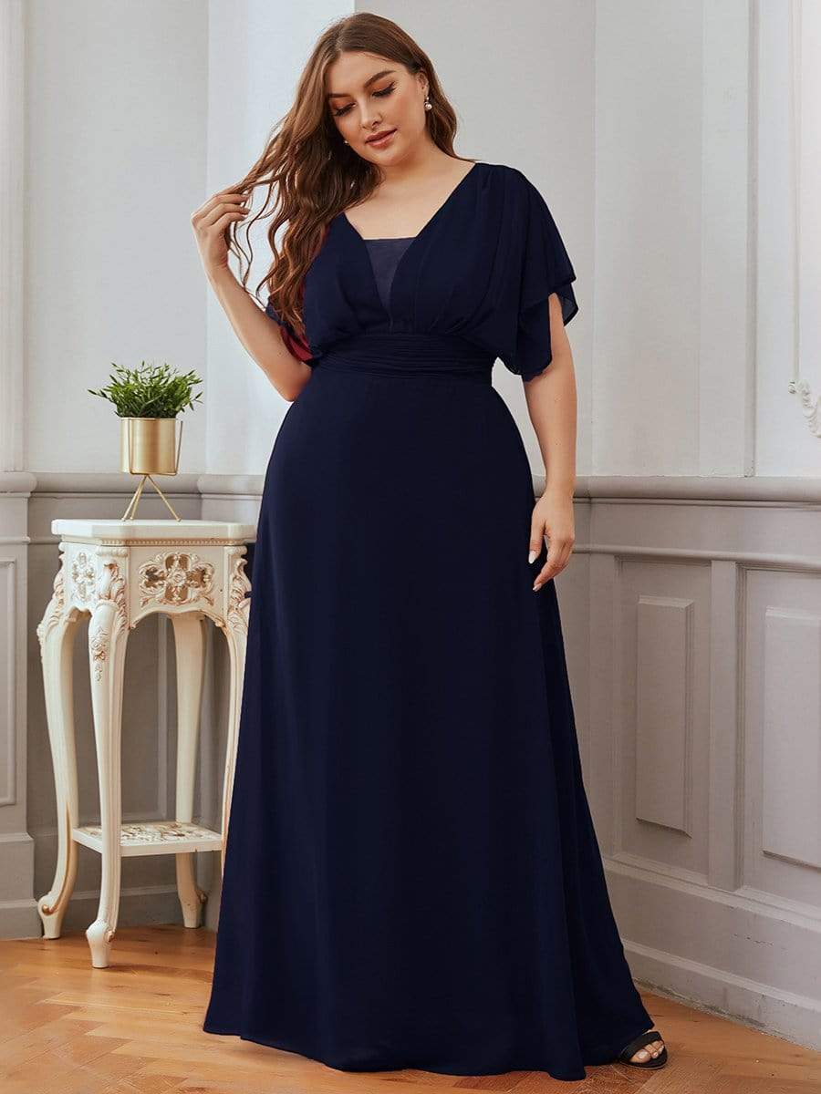 Custom Size Empire Waist Chiffon Formal Maxi Evening Dress #color_Navy Blue 