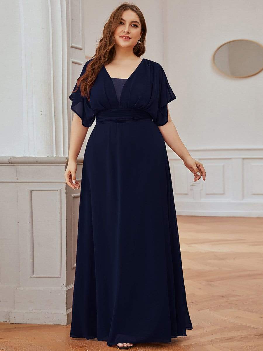 Custom Size Empire Waist Chiffon Formal Maxi Evening Dress #color_Navy Blue 