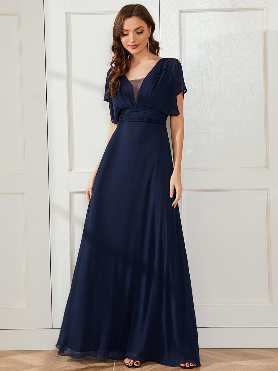 Women's A-Line Empire Waist Maxi Chiffon Evening Dress #color_Navy Blue