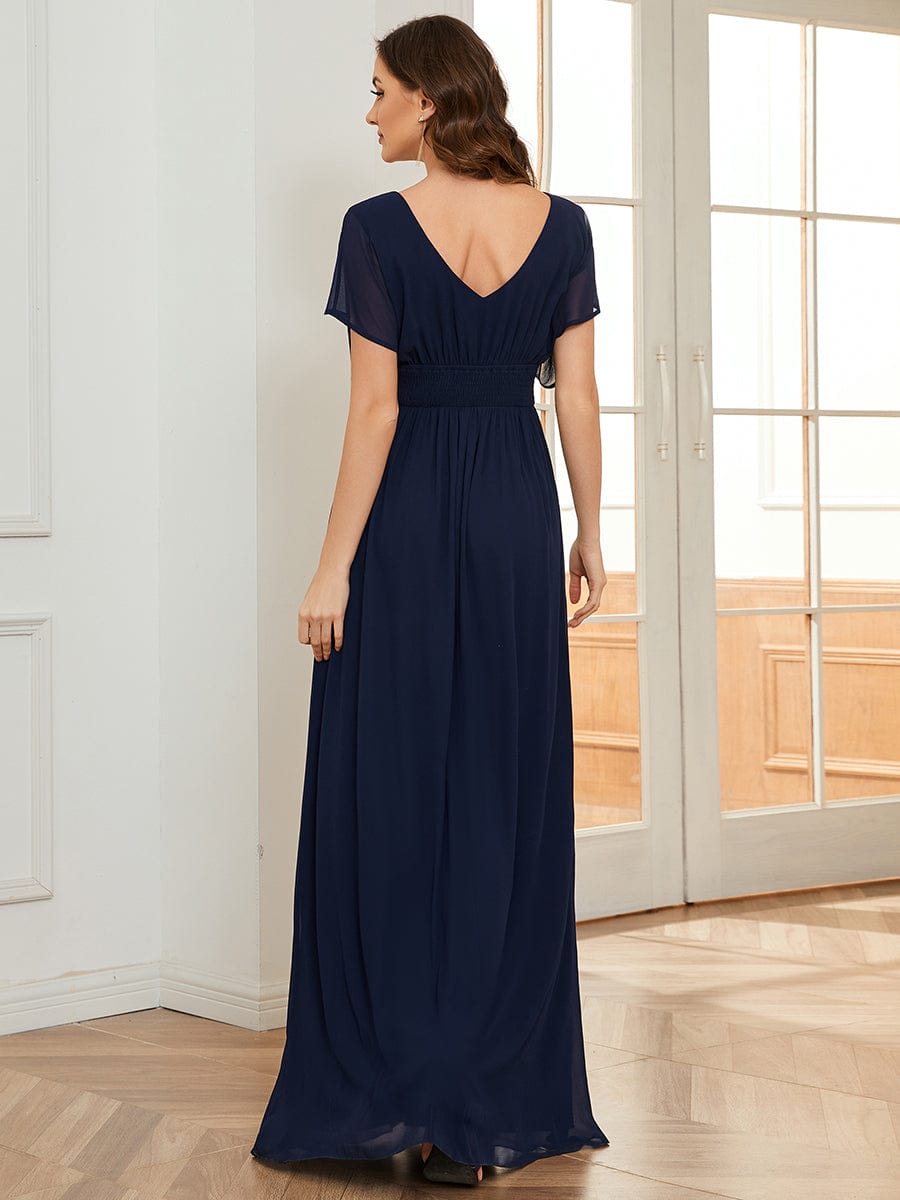 Women's A-Line Empire Waist Maxi Chiffon Evening Dress #color_Navy Blue