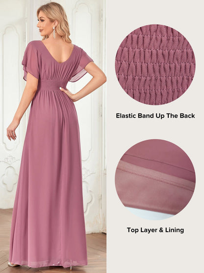 Women's A-Line Empire Waist Maxi Chiffon Evening Dress #color_Purple Orchid 