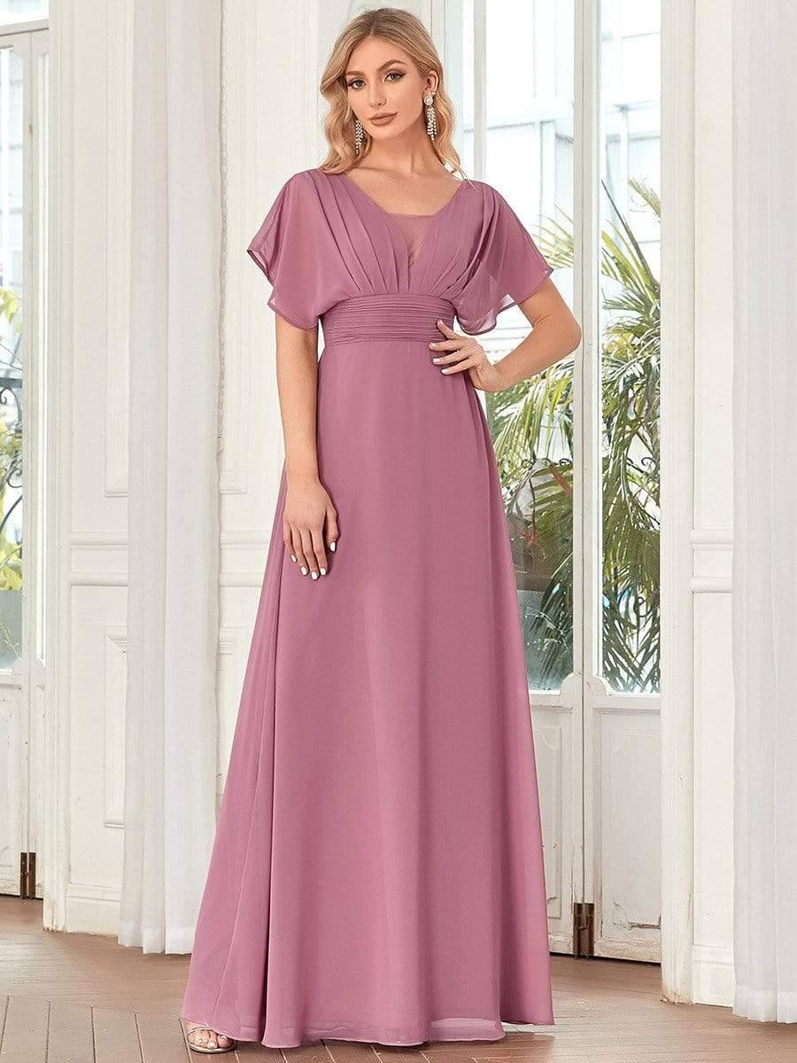 Women's A-Line Empire Waist Maxi Chiffon Evening Dress #color_Purple Orchid 