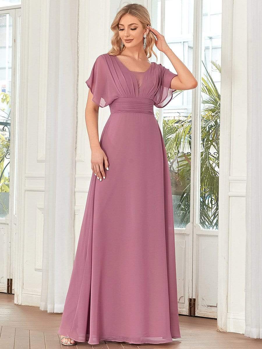 Women's A-Line Empire Waist Maxi Chiffon Evening Dress #color_Purple Orchid 