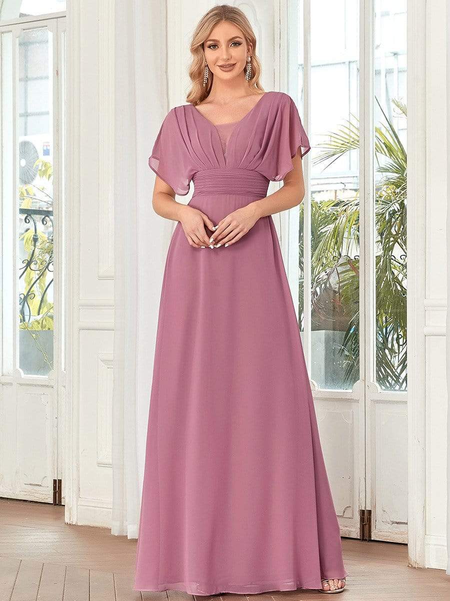 Women's A-Line Empire Waist Maxi Chiffon Evening Dress #color_Purple Orchid 