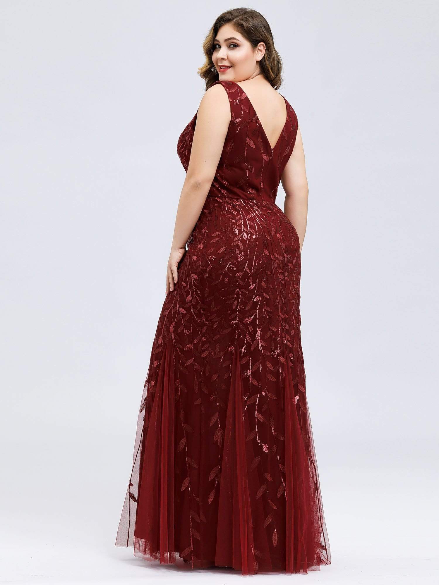 Plus Size Maxi Sequin Formal Dresses & Gowns #Color_Burgundy