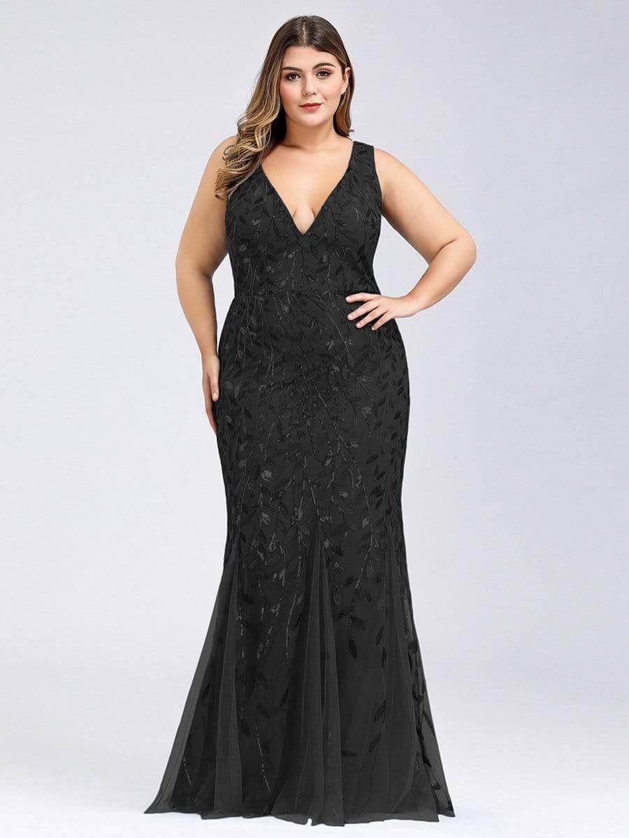 Plus Size Maxi Sequin Formal Dresses & Gowns #Color_Black