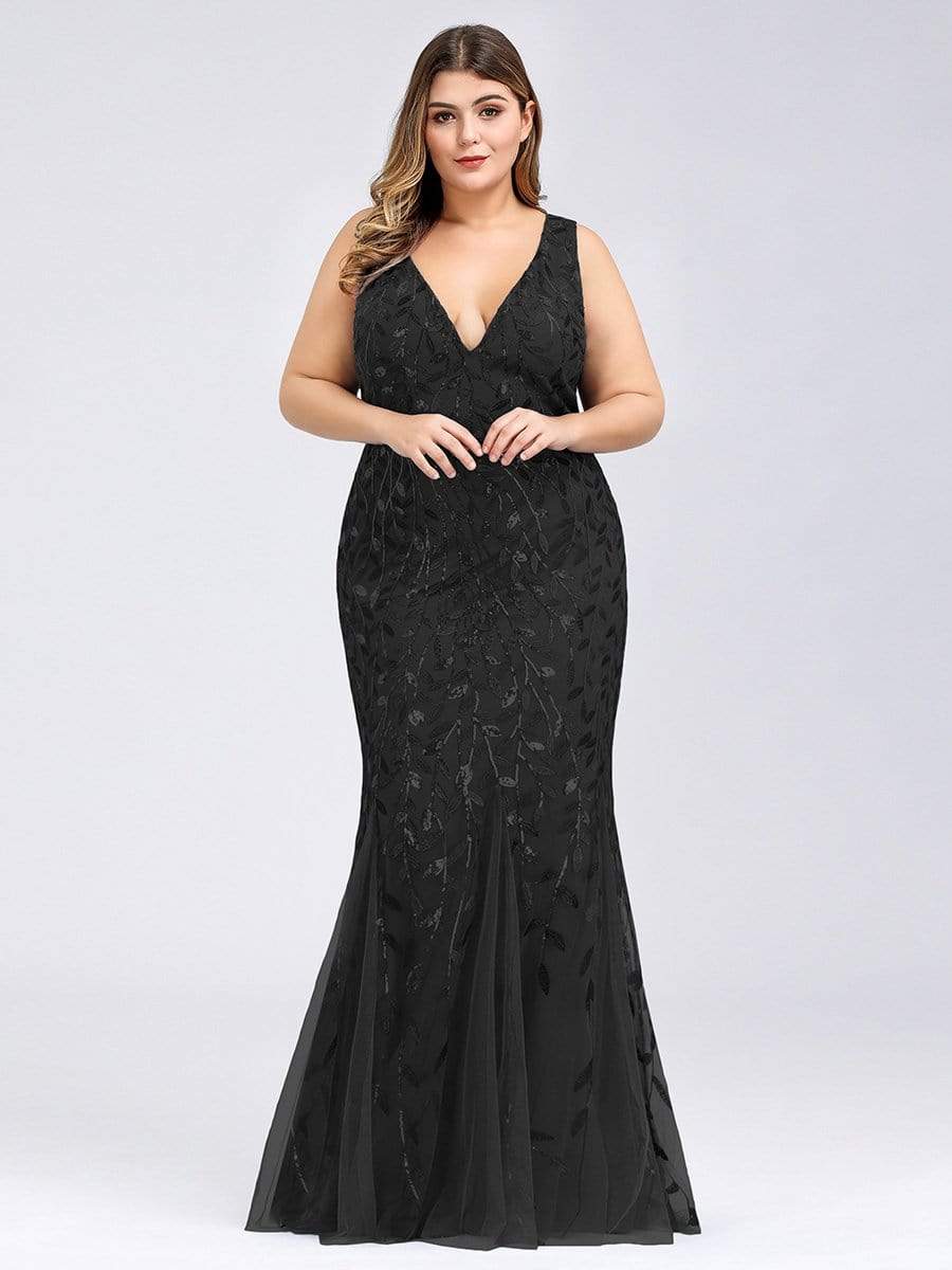 Plus Size Maxi Sequin Formal Dresses & Gowns #Color_Black