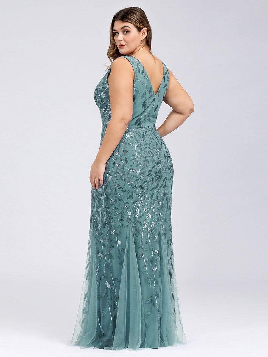 Plus Size Maxi Sequin Formal Dresses & Gowns #Color_Dusty Blue