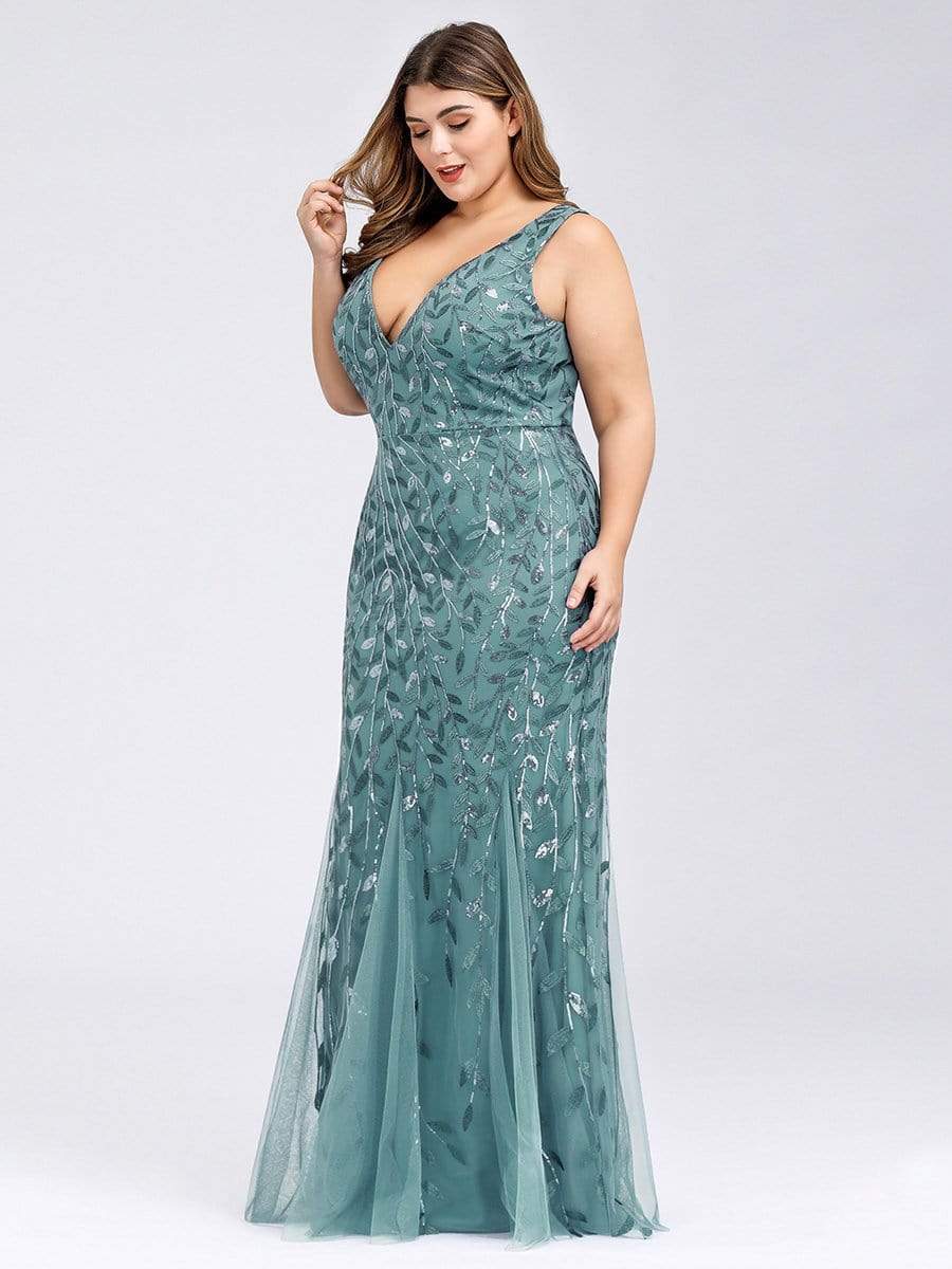 Plus Size Maxi Sequin Formal Dresses & Gowns #Color_Dusty Blue