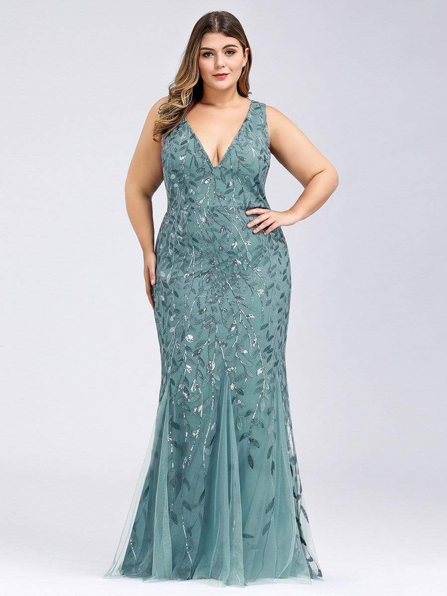 Plus Size Maxi Sequin Formal Dresses & Gowns #Color_Dusty Blue