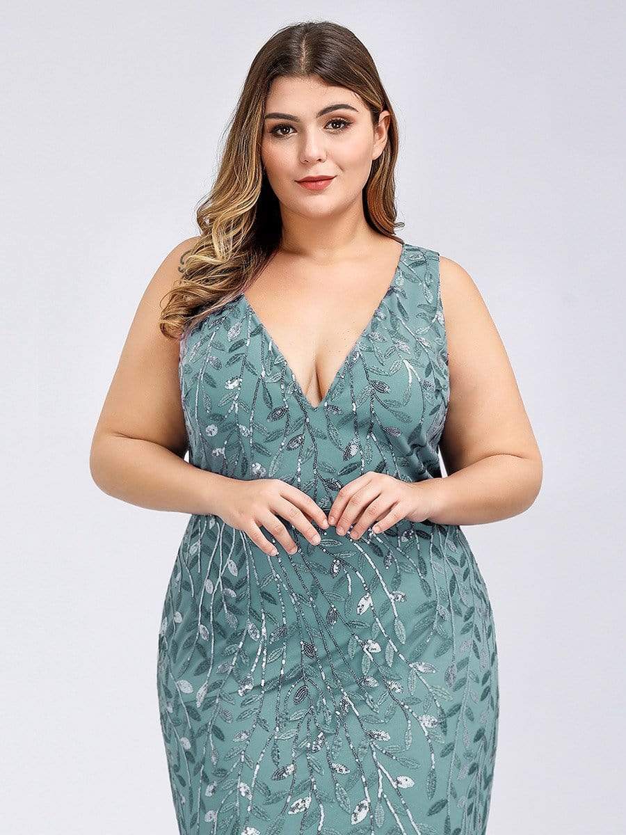 Plus Size Maxi Sequin Formal Dresses & Gowns #Color_Dusty Blue