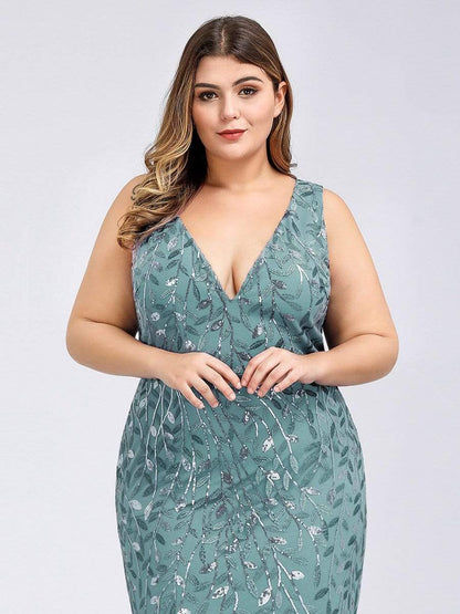 Plus Size Maxi Sequin Formal Dresses & Gowns #Color_Dusty Blue