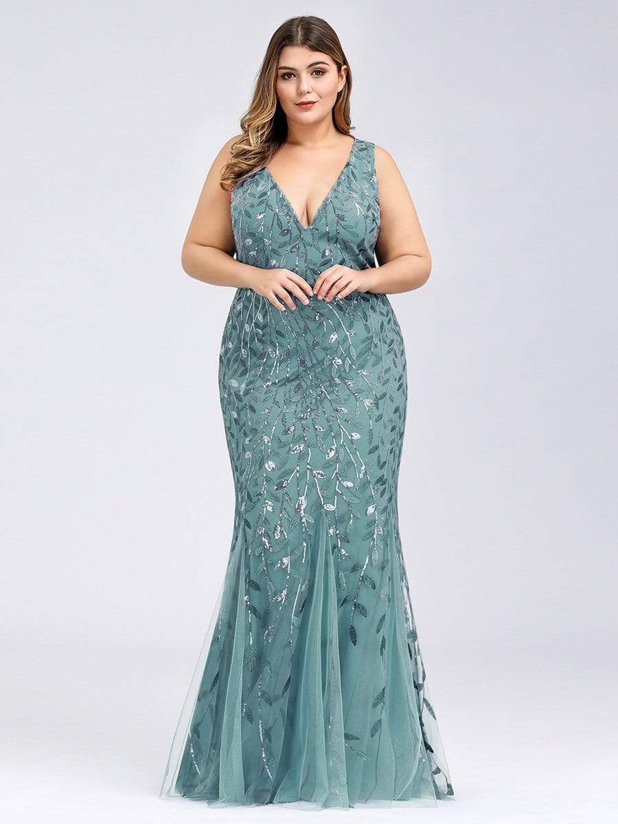 Plus Size Maxi Sequin Formal Dresses & Gowns #Color_Dusty Blue