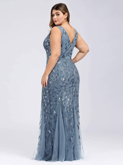 Plus Size Maxi Sequin Formal Dresses & Gowns #Color_Dusty Navy