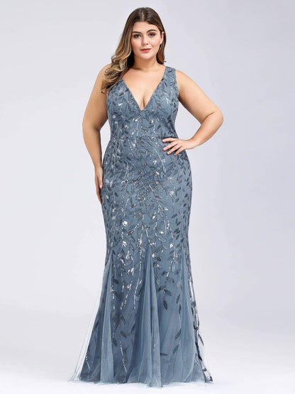 Plus Size Maxi Sequin Formal Dresses & Gowns #Color_Dusty Navy