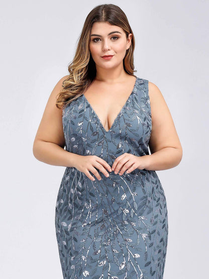 Plus Size Maxi Sequin Formal Dresses & Gowns #Color_Dusty Navy