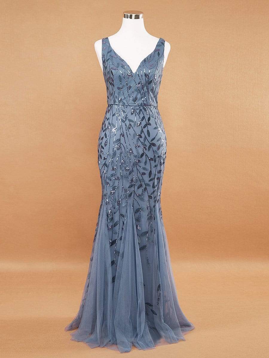 Plus Size Maxi Sequin Formal Dresses & Gowns #Color_Dusty Navy