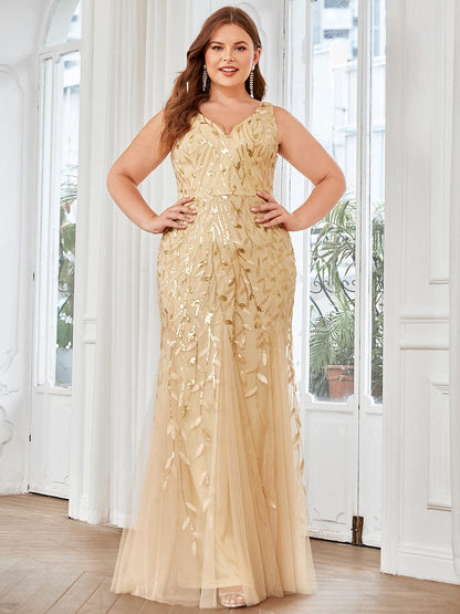 Plus Size Maxi Sequin Formal Dresses & Gowns #Color_Gold