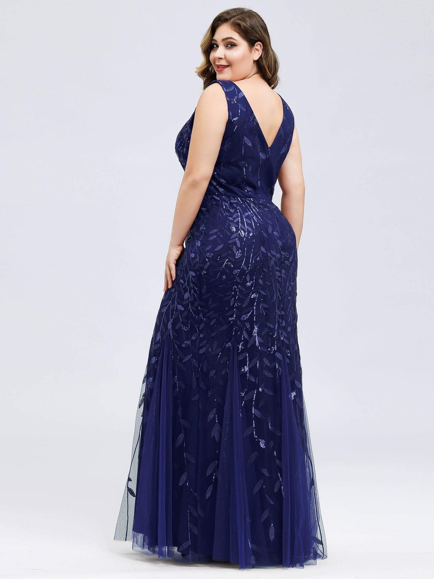 Plus Size Maxi Sequin Formal Dresses & Gowns #Color_Navy Blue