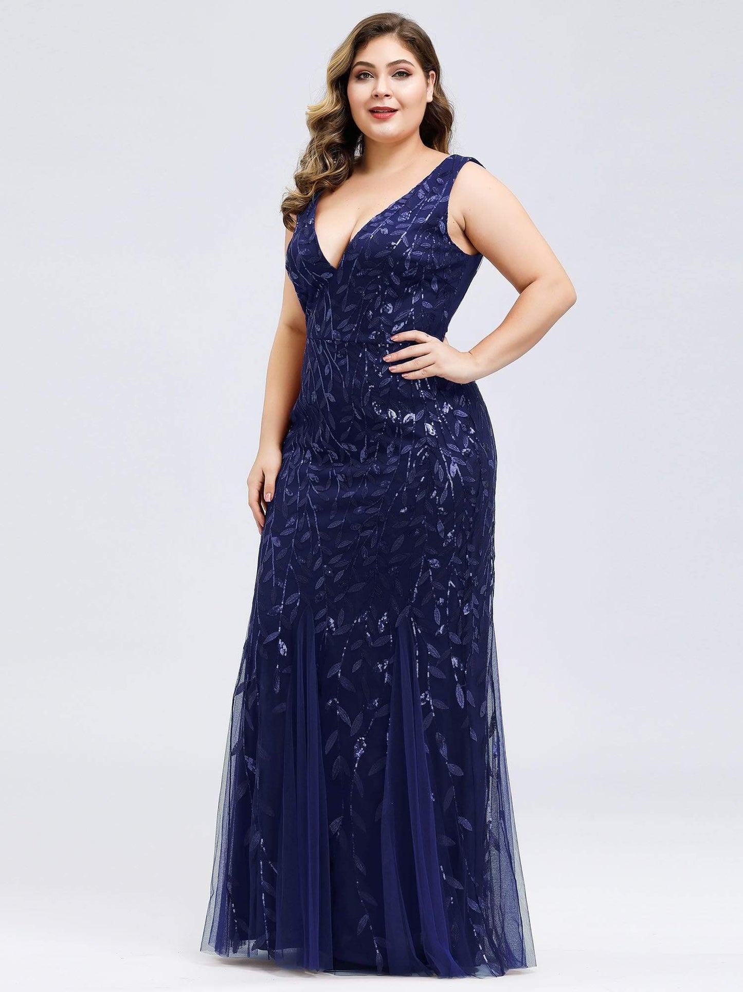 Plus Size Maxi Sequin Formal Dresses & Gowns #Color_Navy Blue