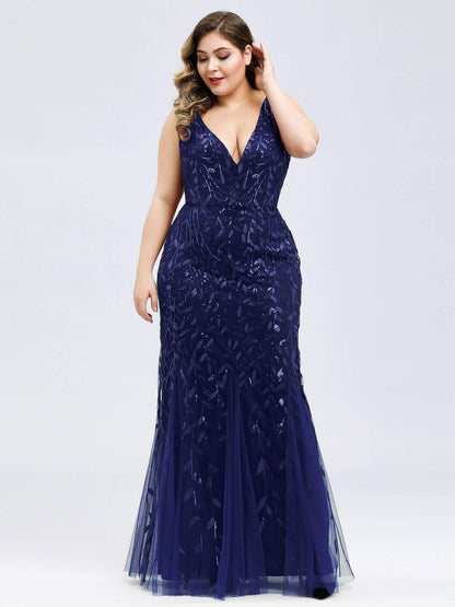 Plus Size Maxi Sequin Formal Dresses & Gowns #Color_Navy Blue