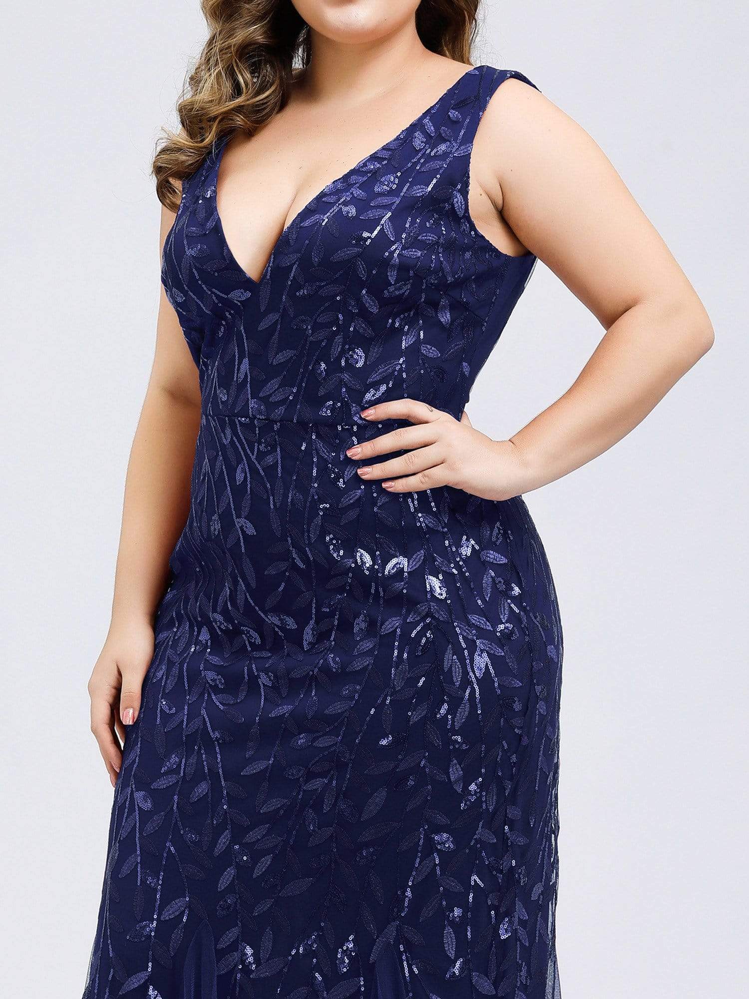 Plus Size Maxi Sequin Formal Dresses & Gowns #Color_Navy Blue