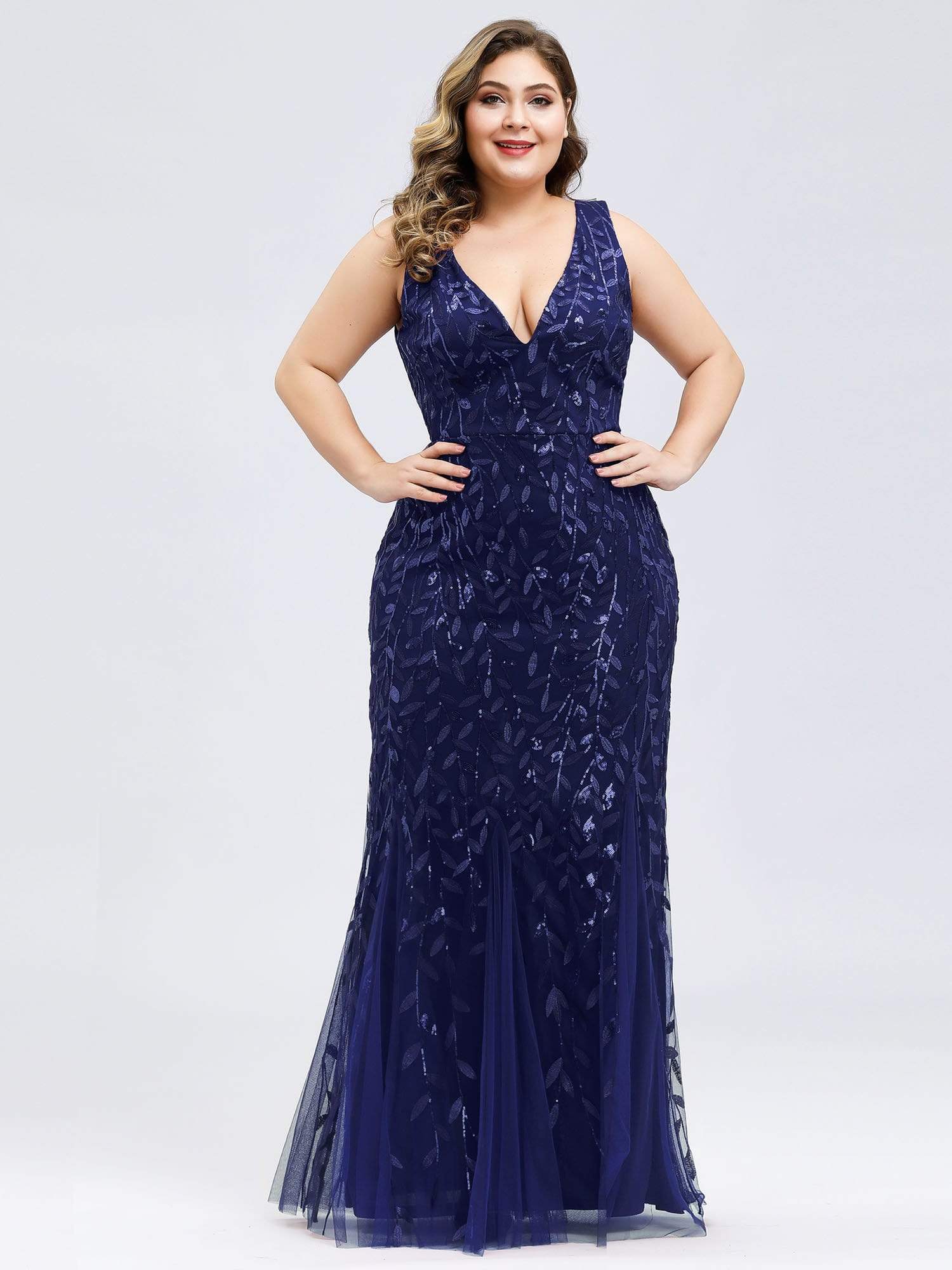 Plus Size Maxi Sequin Formal Dresses & Gowns #Color_Navy Blue