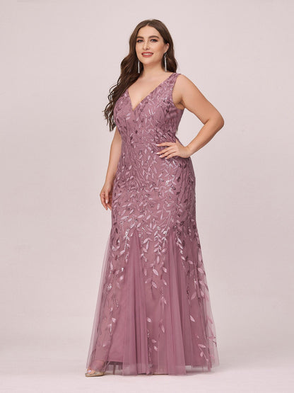 Custom Size Double V-Neck Fishtail Sequin Formal Maxi Evening Dress #color_Purple Orchid