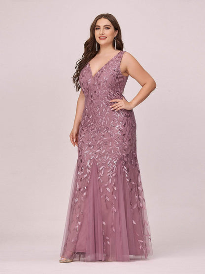 Women's Double V-Neck Fishtail Sequin Evening Dress #Color_Purple Orchid