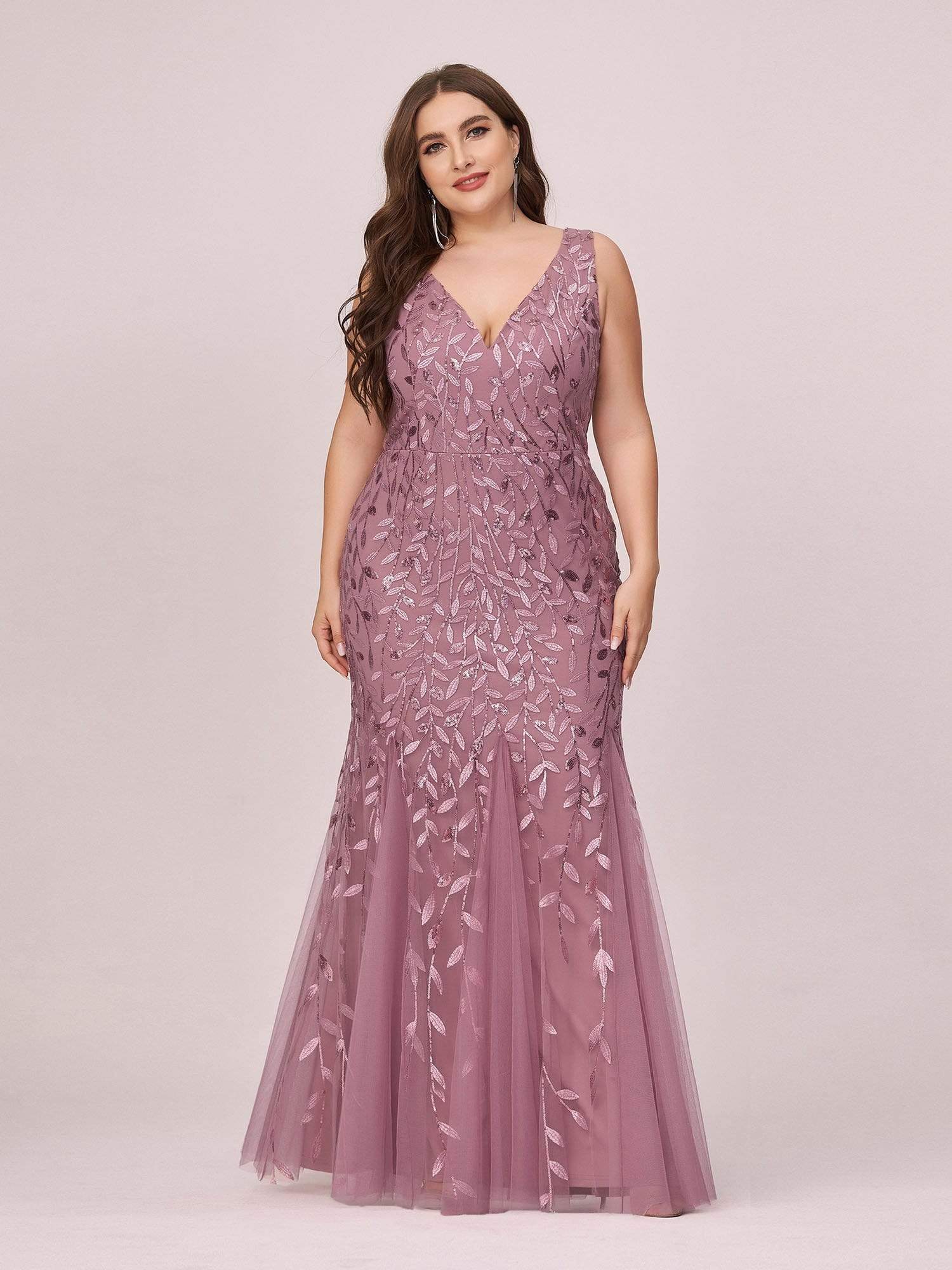 Women's Double V-Neck Fishtail Sequin Evening Dress #Color_Purple Orchid