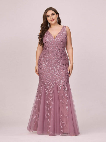 Women's Double V-Neck Fishtail Sequin Evening Dress #Color_Purple Orchid