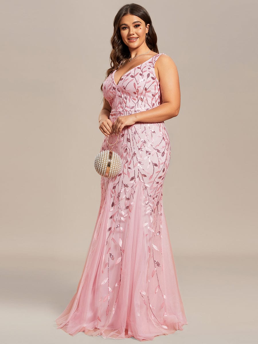 Plus Size Maxi Sequin Formal Dresses & Gowns #Color_Pink