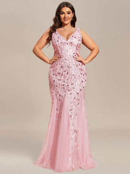 Plus Size Maxi Sequin Formal Dresses & Gowns #Color_Pink