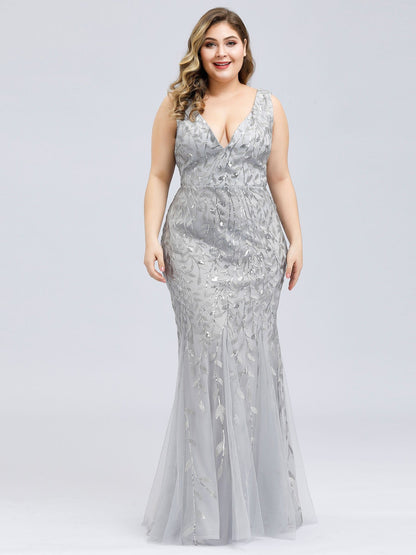 Plus Size Maxi Sequin Formal Dresses & Gowns #Color_Silver