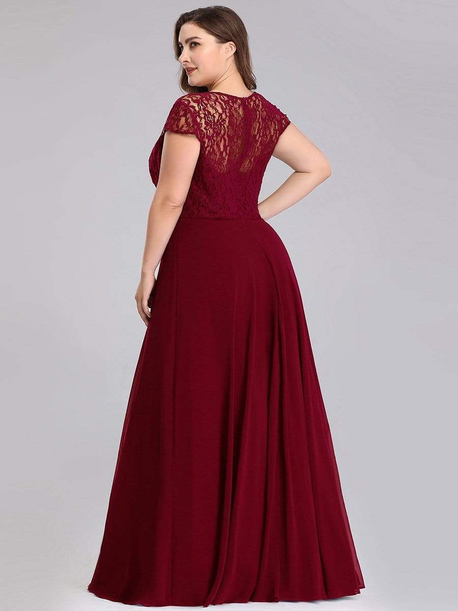 Sweetheart Floral Lace Cap Sleeve Wedding Guest Dress #color_Burgundy 