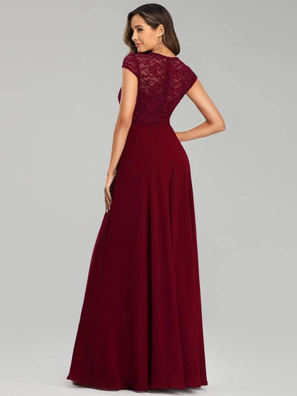 Sweetheart Floral Lace Cap Sleeve Wedding Guest Dress #color_Burgundy 