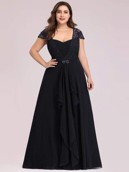 Sweetheart Floral Lace Cap Sleeve Wedding Guest Dress #color_Black 