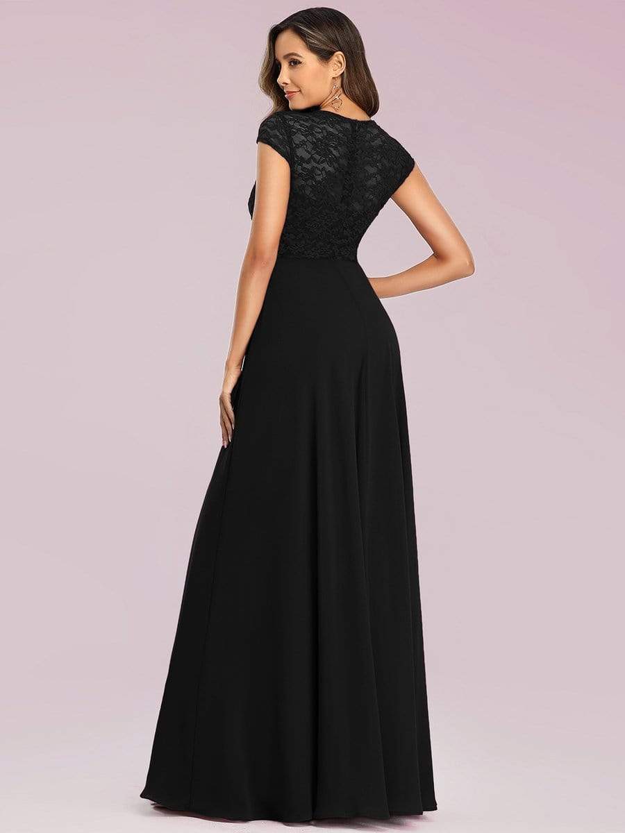 Sweetheart Floral Lace Cap Sleeve Wedding Guest Dress #color_Black 