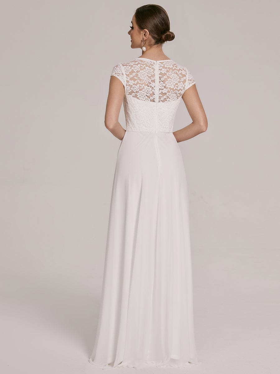 Sweetheart Floral Lace Cap Sleeve Wedding Guest Dress #color_Cream 