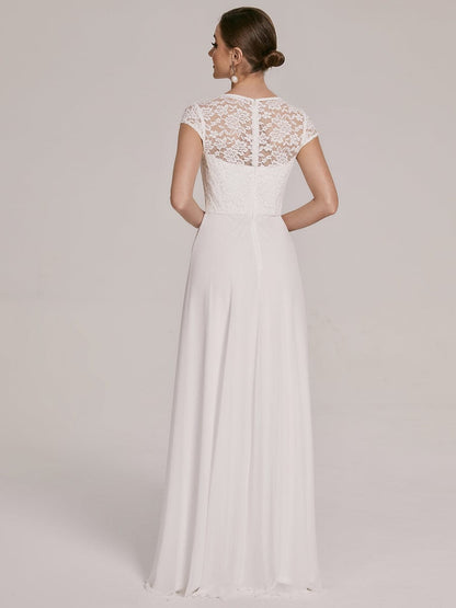 Sweetheart Floral Lace Cap Sleeve Wedding Guest Dress #color_Cream 